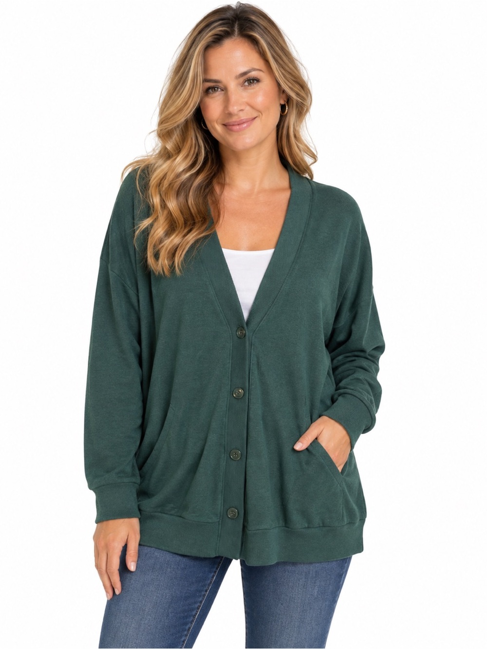Beyond Yoga Womens Cardigan Sweater Size Large Green Modal Long Sleeve V-Neck